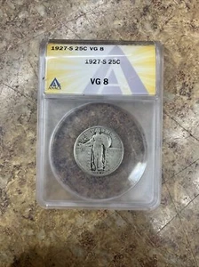 1927-S Standing Liberty Quarter ANACS VG8 Key Date VG 8 - Picture 1 of 6