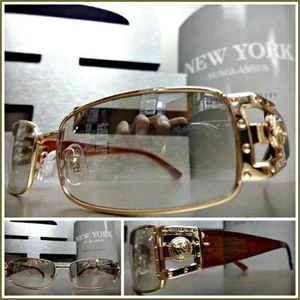 Herren VINTAGE RETRO Stil klare Gläser verspiegelt getönte SONNENBRILLE goldfarbenes & braunes Gestell - Bild 1 von 9