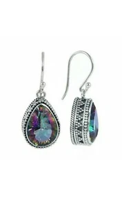 Women 925 Sterling Silver Mystic Rainbow Topaz Hook Drop Dangle Stud Earrings