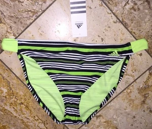 Adidas Swimsuit Bikini Bottom Women's 10 Black Green Striped Tankini Hipster NWT - Picture 1 of 2