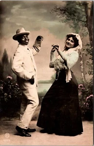 DANCE COUPLE : PERFORMING IN BRAZIL : CARNAVAL : RPPC 1908 - Picture 1 of 4