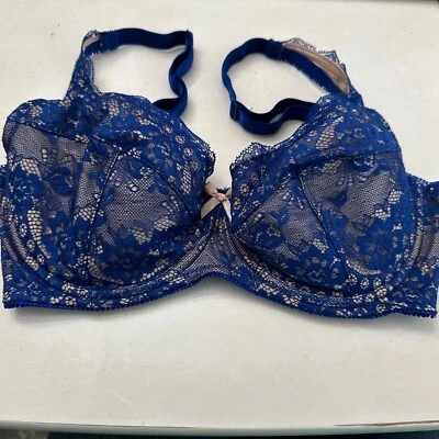 Vintage FREDERICKS OF HOLLYWOOD Bra Blue Lace  34D Excellent cond. Mm83 - Image 1 of 4