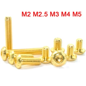 M2 M2.5~M5 Hexagon Socket Button Head Screw Allen Hex Bolts Titanium Plated Gold - Picture 1 of 5
