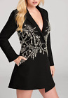 Women's Customized Black Cotton Hand Embroidered Blazer Dress For Cocktail Party