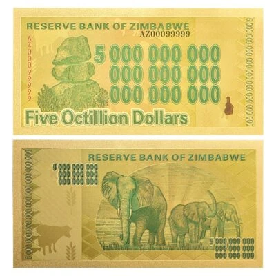 Zimbabwe 5 Octillion Dollars Gold Foil Banknote 100 Trillion Series - Image 1 of 4