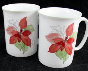 Block Poinsettia Lot of 2 Mugs Flat Base - Picture 1 of 3