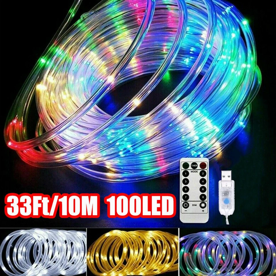 100 LED 33ft Strip Rope Light Tube String Outdoor Garden Party Decoration Lights - Image 1 of 4