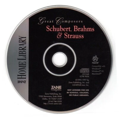 Zane: Great Composers: Schubert, Brahms & Strauss (Win/Mac) - NEW CD in SLEEVE - Image 1 of 3