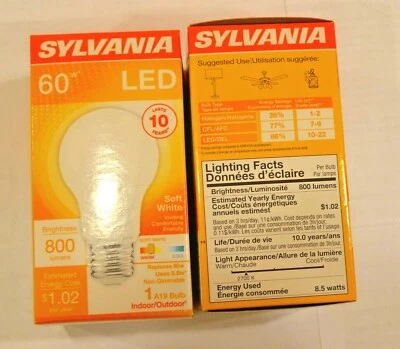 NEW Sylvania led 60 Watt A19 LED Light Bulb 800 lumens (2 Pack) - Image 1 of 3