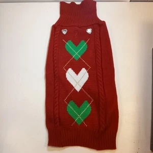 Hund rot Argyle Pullover Gr. XL Strick Weihnachten Herz Valentinstag Strass Pull On - Bild 1 von 12
