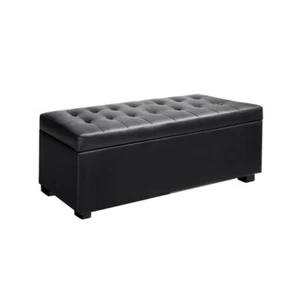 Artiss Storage Ottoman Blanket Box Bench 97cm PU Leather Chest Foot Stool Black - Picture 1 of 8