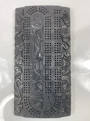 Cribbage Board Canada Pearlite Haida Totem Black First Nation Art Heavy 11.5" - Image 1 of 4