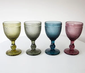 GLASS WINE GOBLET WEDDING TABLE EVENT VENUE DECOR DIAMOND EMBOSSED PATTERN - Picture 1 of 7