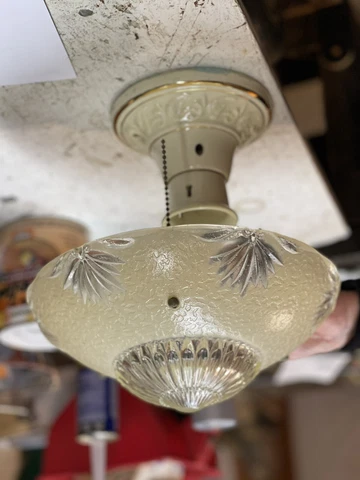 Vintage Glass Ceiling Light Lamp Fixture Porch Hall Foyer Porcelain ~ Porcelier Cover