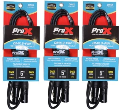 3X ProX XC-DMX05 5 Ft. DMX Male 3-Pin to DMX Female 3-Pin High Performance Cable - Image 1 of 4