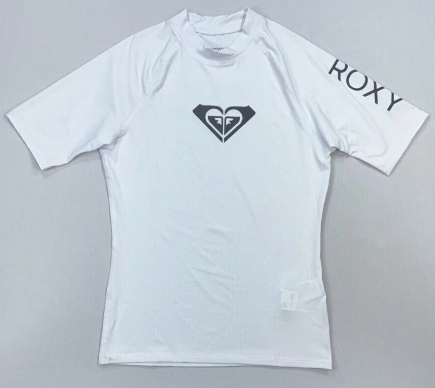 Roxy Women's Whole Hearted Short Sleve Rashguard White Size Medium