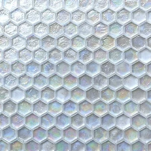 1" Hexagon Iridescent Clear White Glass Mosaic Tile - Picture 1 of 3