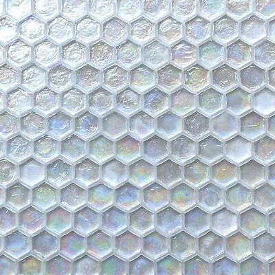 1" Hexagon Iridescent Clear White Glass Mosaic Tile - Image 1 of 3