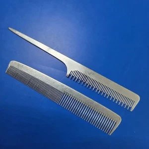 Vtg 2 Aluminum Hair Combs Sweden 225 Metal & Rat Tail Teasing Comb Hong KongREAD - Picture 1 of 4