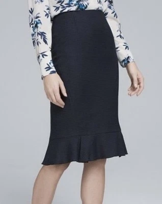 Alfani Black Midi Pencil Skirt Size 10 Striped Knee Large Office Career Ruffle - Image 1 of 4