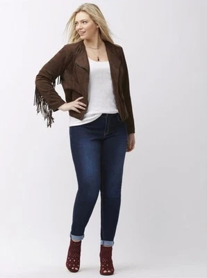 Chaqueta de gamuza sintética con flecos LANE BRYANT 26/28 para mujer marrón moto primavera/otoño Foto 1 de 4