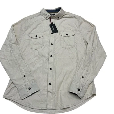 Camisa Jeremiah Para Hombres Manga Larga Con Botones Beige Pana Bolsillos Talla M Foto 1 de 4