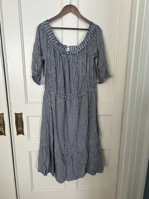 Old Navy Gingham Plaid Off Shoulder Midi Peasant Dress Womens Size XXL Black - Image 1 of 4