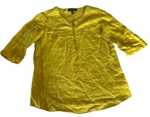 Ellen Tracy Leinentop Damen Medium Chartreuse Popover Viertel-Reißverschluss Rollriegel Strand - Bild 1 von 5