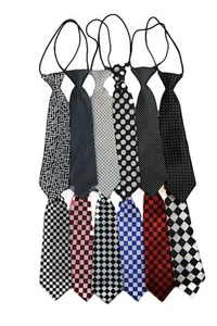Boys Satin Necktie Elastic Kids Party Wedding School Neck Tie - Checks & Dots - Picture 1 of 19