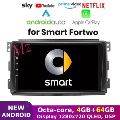 4+64GB AUTORADIO CAR TABLET ANDROID 14 STEREO 9'' CARPLAY PER SMART FORTWO 451 - Immagine 1 di 4
