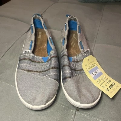 Toms Youth Bimini Blue Chambray Slip-On Shoes Size 6 Boys Girls NEW! EUR 38  - Image 1 of 4