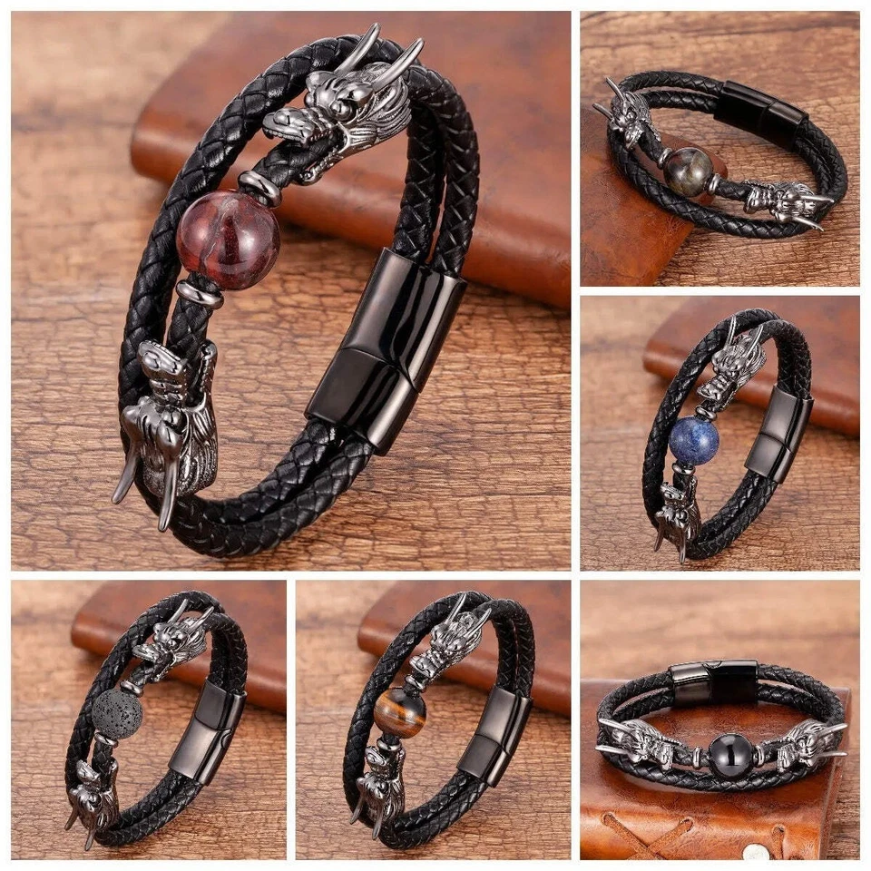 Pulsera Hombre Acero Inoxidable Dragón Ojo Tigre Cierre Magnético Trenzado 19-23cm Foto 1 de 1