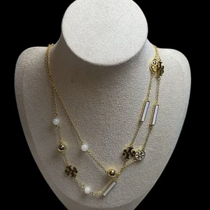 NWT Authentic TORY BURCH Kira Scattered Rosary Necklace IVORY/GOLD with Dustbag - Picture 1 of 8