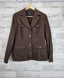 Style & Co 100% Linen Utility Brown Jacket Womens 6 - Picture 1 of 9