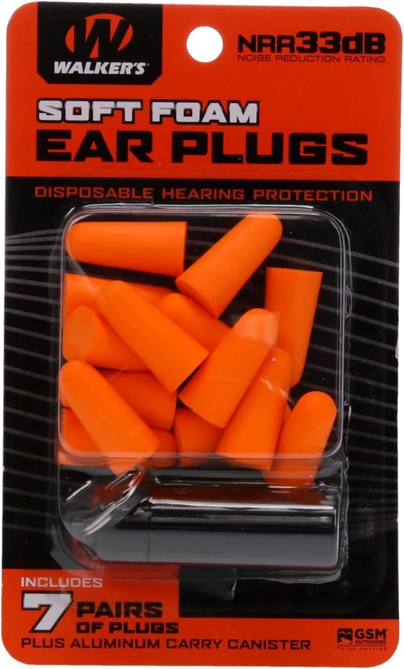 Walkers Gwpplgcanor Foam Ear Plugs 32 DB Orange With Black Canister