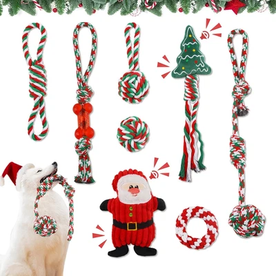 Giocattolo Di Corda Cani Natale*8Pcs,  Giocattoli Sa Masticare Cani, Giochi Cane - Immagine 1 di 4
