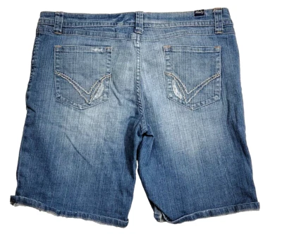 Pantalones cortos de jean Vanity azul denim desgastado costura gruesa para mujer 33 Foto 1 de 4