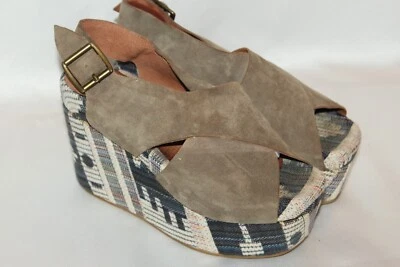 JEFFREY CAMPBELL IBIZA Verde Oliva Suave Gamuza Peep Toe Batik Plataforma Tacones Talla 6 Foto 1 de 4