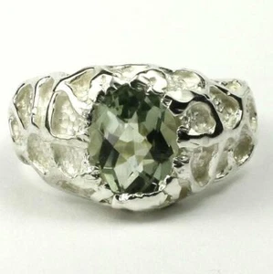 Anillo pepita de plata de ley 925 para hombre, amatista verde (prasiolita), SR168 - Imagen 1 de 5