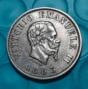 KÖNIGREICH VITT. EMAN. II° 50 CENT 1863 WAPPEN MÜNZE MAILAND SELTEN SPL+ SILBER - Bild 1 von 8
