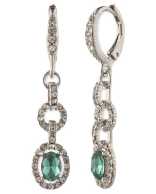 $38  givenchy Silver Tone Green Stone  Halo Drop  7/8” Earrings Q9 - Image 1 of 3