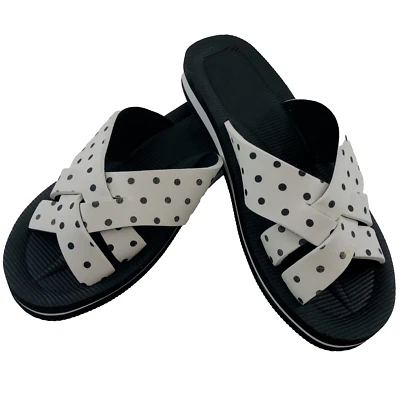 Sandalias para mujer talla 11 anchas blancas y negras lunares espuma 36-2976-3 nuevas de colección Foto 1 de 4