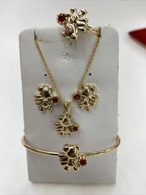 14k gold filled 4 p.c kids set chain earring ring and bangle with Red stone - Image 1 of 2