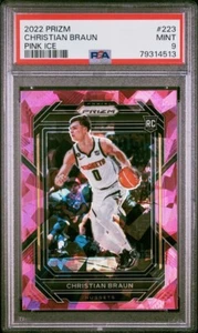 2022 Panini Prizm Christian Braun Rookie Pink Ice Prizm #223 PSA MINT 9 - Foto 1 di 2