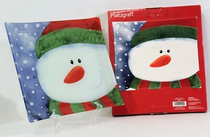 Pfaltzgraff Holiday Snowman Glass Serving Platter 12" Rectangular Plate Tray - Picture 1 of 5