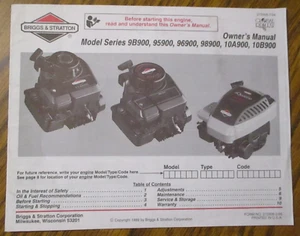 Briggs & Stratton 9B900 95900- 10B900 Motorbediener Bedienungsanleitung Wartungsanleitung - Bild 1 von 3