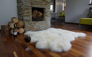 GIANT SHEEPSKIN Double XXXL White Throw Genuine leather Sheep Skin 46" x 46 - Picture 1 of 5