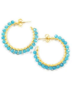 Pendientes de aro enchapados en oro de 18k jade azul de 1" nuevos para mujer Joyería Post EG4032BJ - Imagen 1 de 1