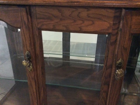solid oak curio cabinet glass shelf glass and mirrored Cover