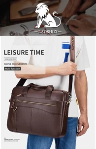 Bolso para cuaderno de cuero genuino de 14 pulgadas para hombre, bolso de oficina y negocios para hombre - Imagen 1 de 39